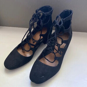 Black Color Lace Up Zipper Ankle Strappy Women Sandals Size 7.5 normal wear